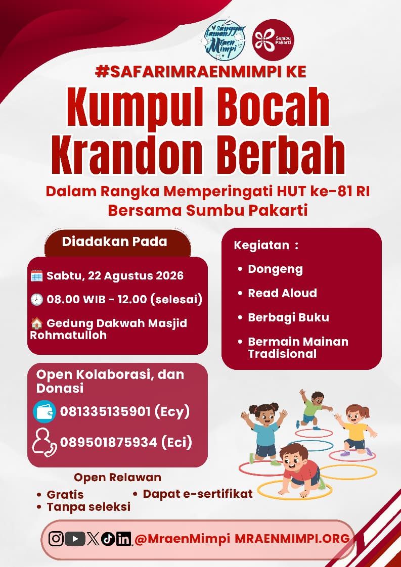 Galeri aktivitas #SAFARIMRAENMIMPI KE KOMUNITAS ANAK KRANDON BERBAH ke-3