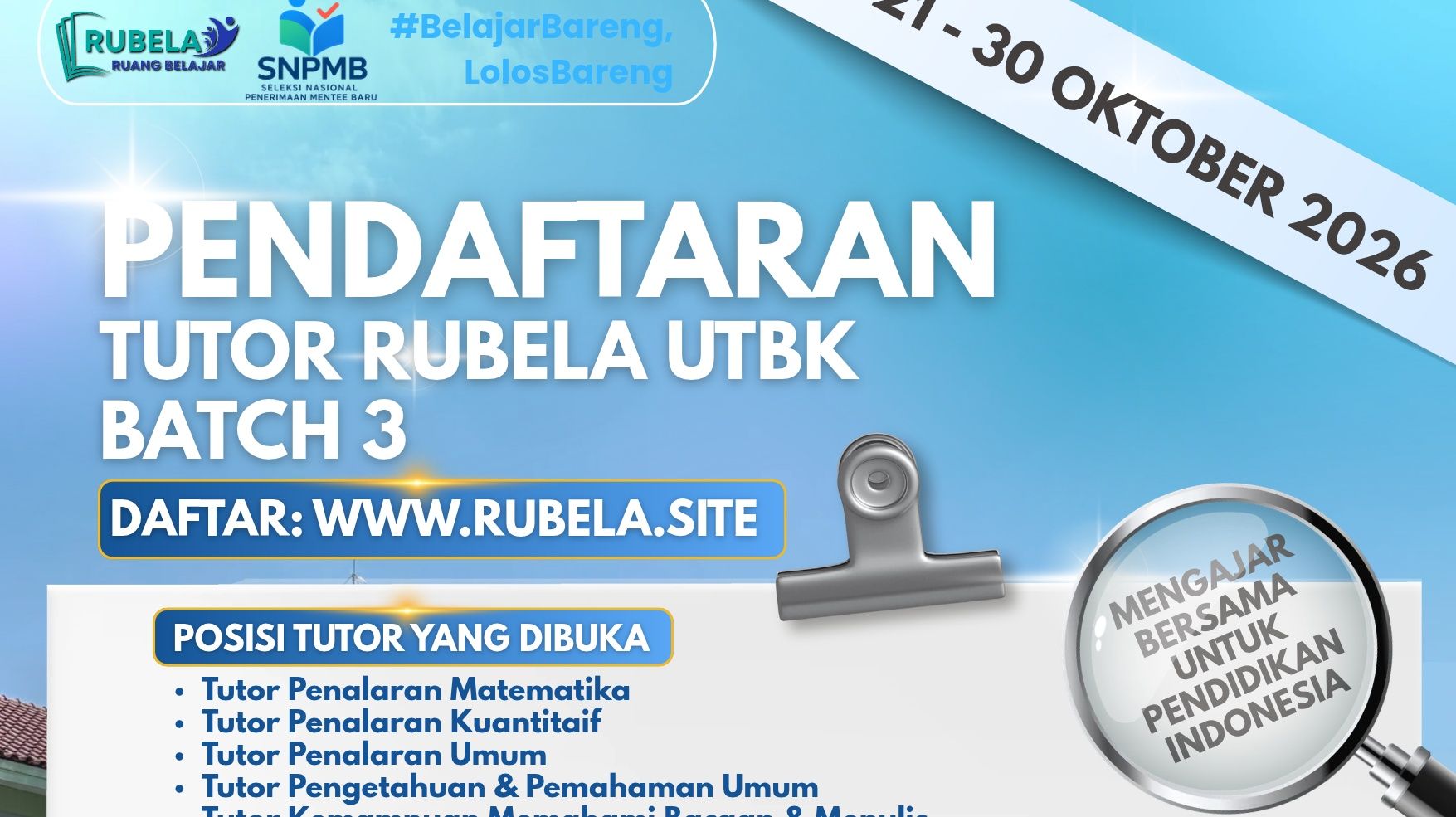 REKRUTMEN TUTOR UTBK by RUBELA INDONESIA