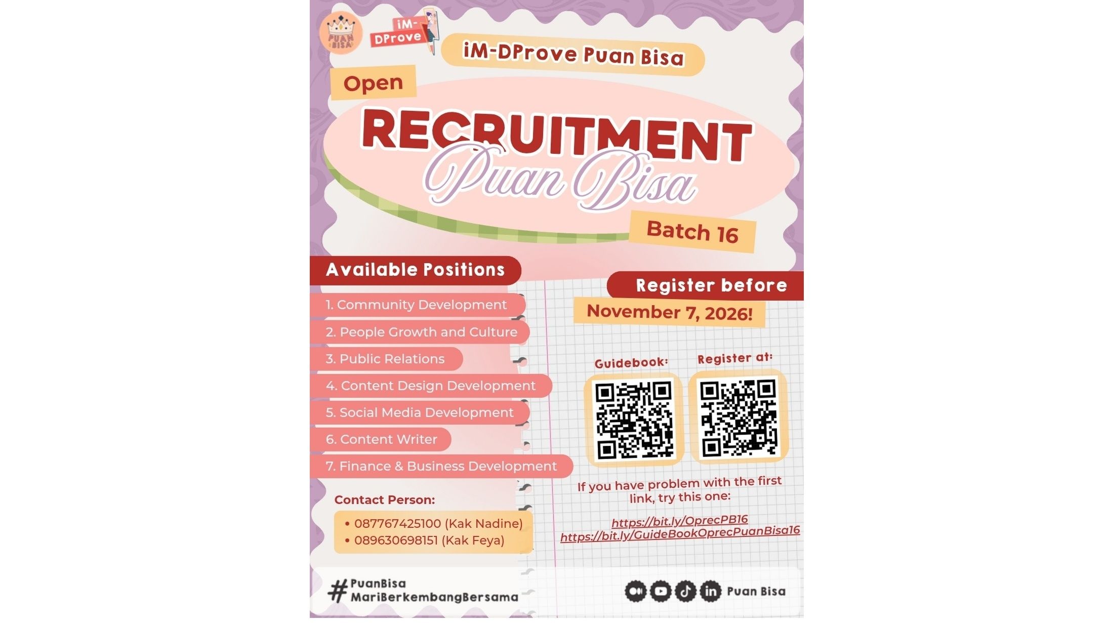 OPEN RECRUITMENT PUAN BISA BATCH 16